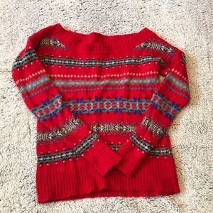 AE off the shoulder fair isle knit holiday sweater